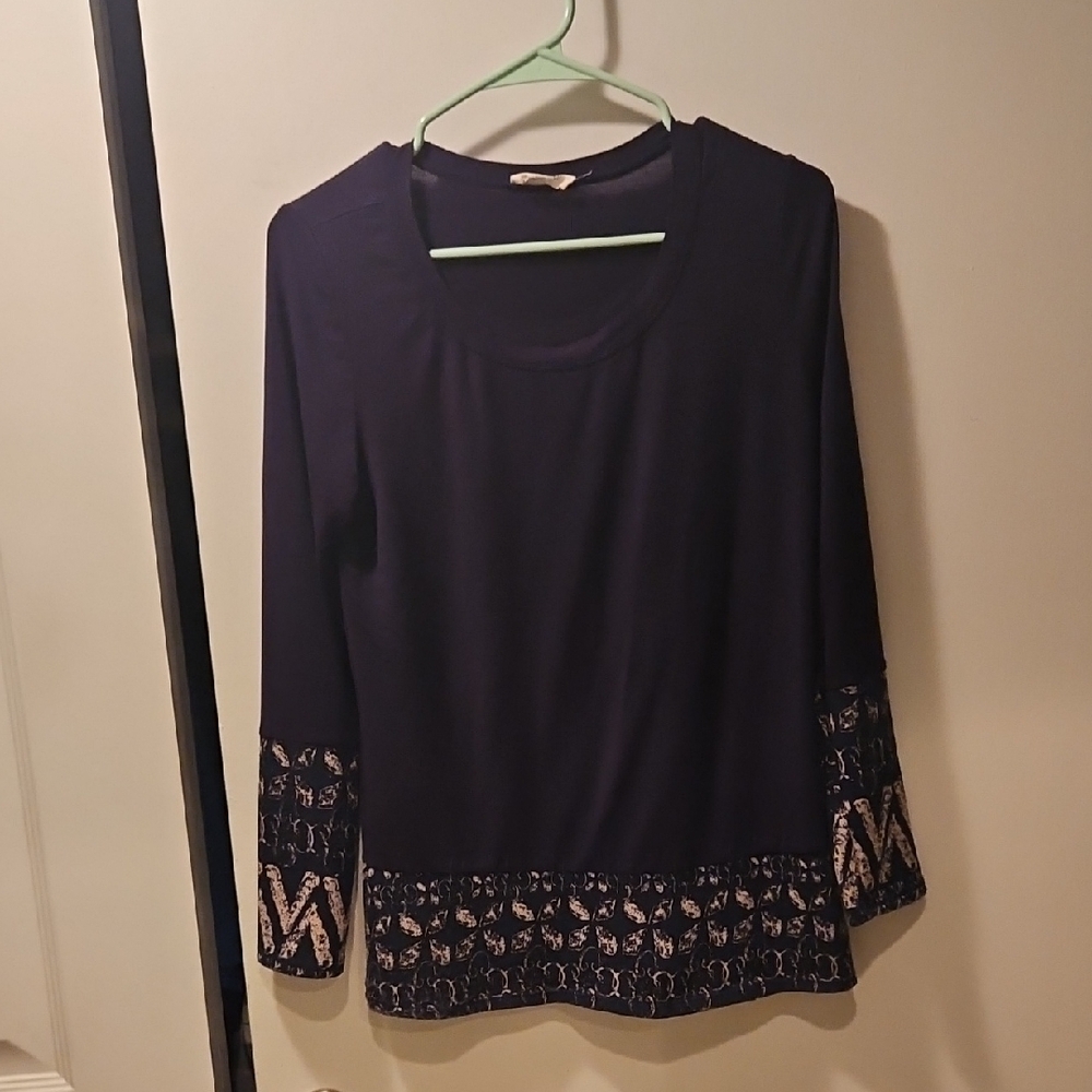 Navy Blue Embroidered Women's Top